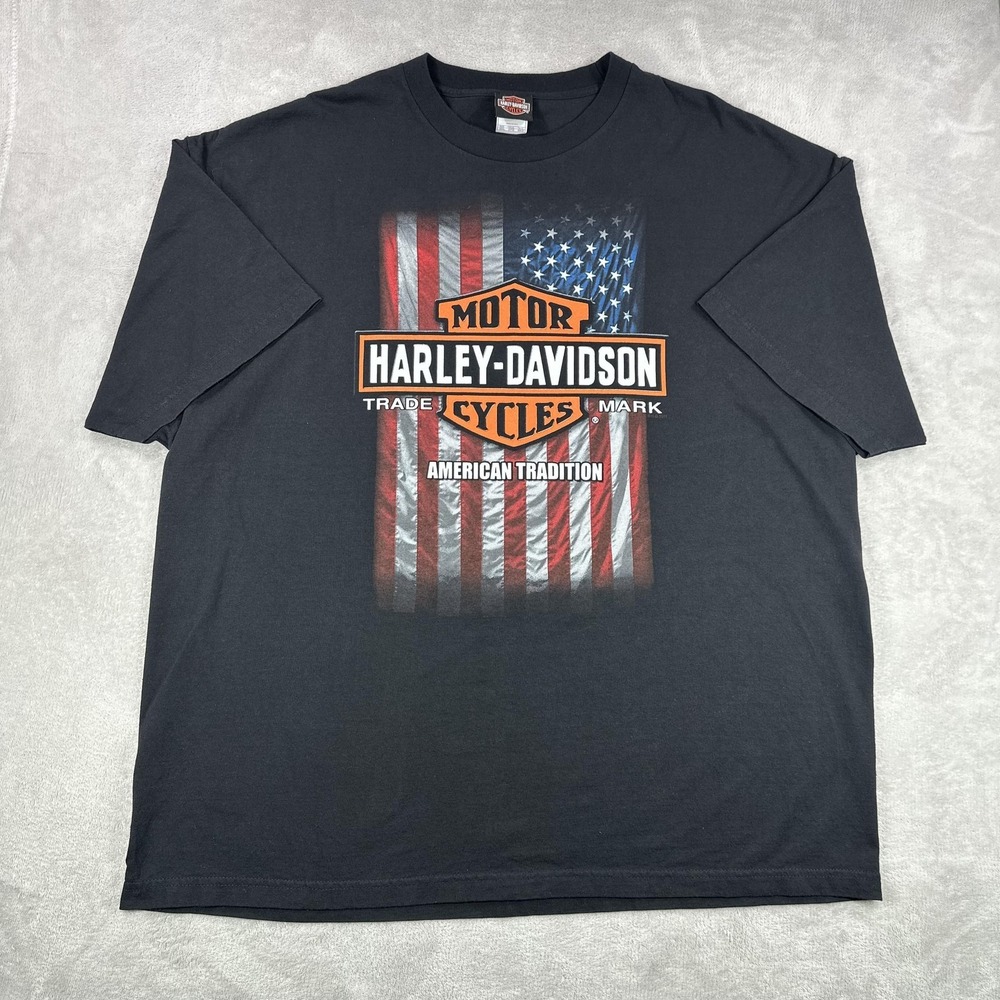 Harley-Davidson Shirt Mens 3XL Black Graphic Eagle Flag USA American Tradition